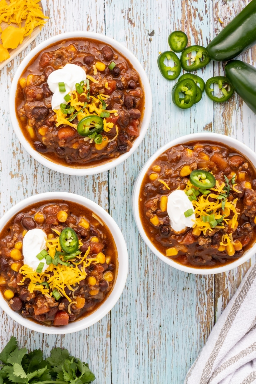 Taco soup with garnish. Taco soup with ground beef