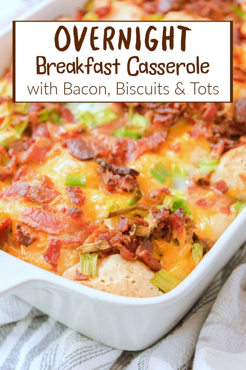 This overnight breakfast casserole is the answer to an easy, all-in-one breakfast. Biscuits, bacon, sausage, and tater tots—basically all the best parts of a breakfast plate in a single bite. via @cmpollak1