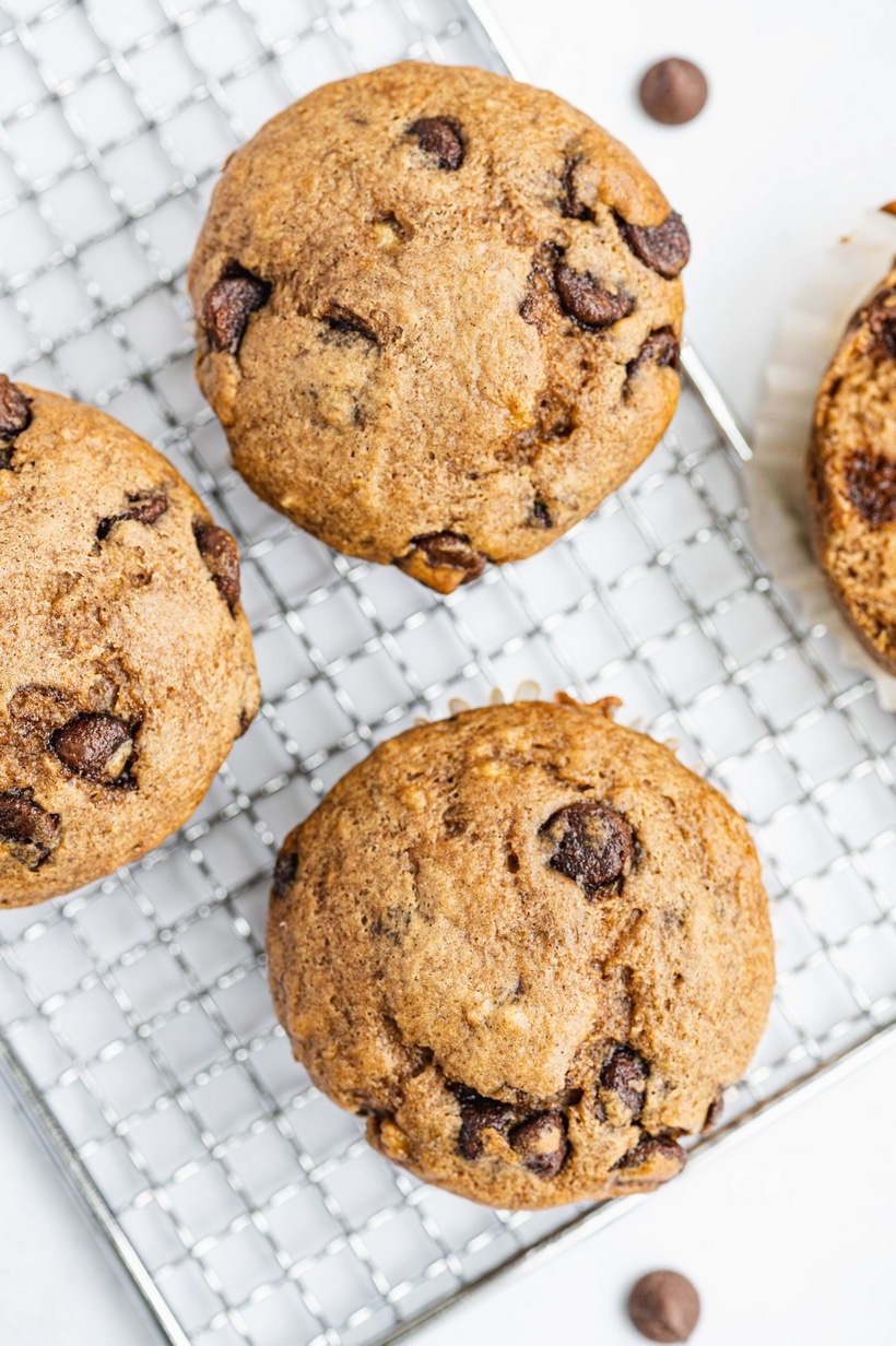 Chocolate Chip Banana Muffins muffin tops banana chocolate chip muffins tops