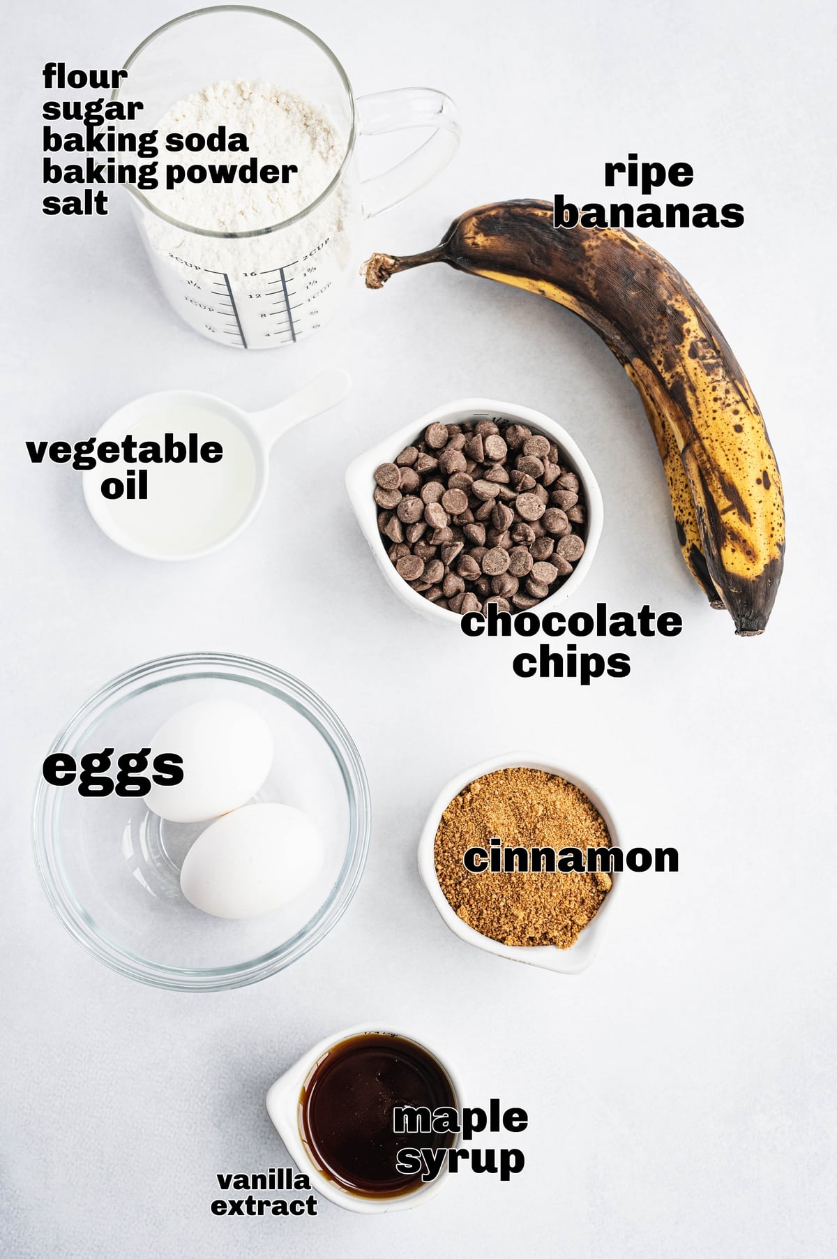 Chocolate Chip Banana Muffins ingredients ingredients including bananas and chocolate chips
