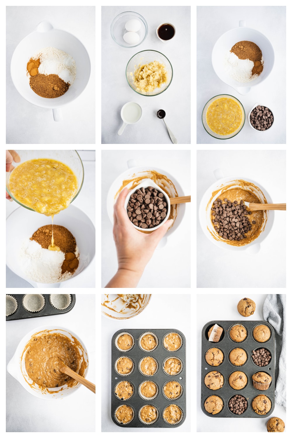 Chocolate Chip Banana Muffins process shots how to make muffins step by step