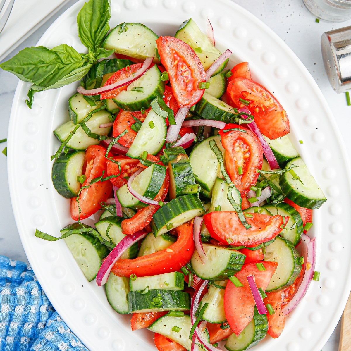 Easy Cucumber Tomato Onion Salad with Apple Cider Vinegar