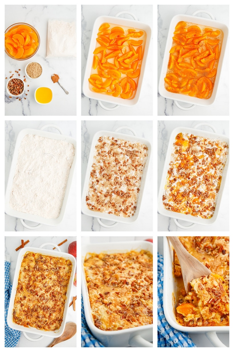 Dessert doesn't get easier than this Peach Dump Cake recipe made with canned peaches. Just dump (layer) everything in a baking dish and place it in the oven. recipe for peach dump cake