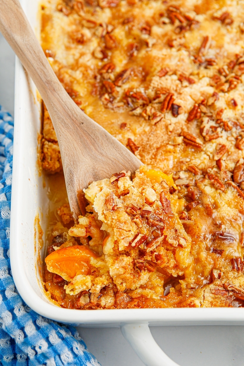 Dessert doesn't get easier than this Peach Dump Cake recipe made with canned peaches. Just dump (layer) everything in a baking dish and place it in the oven. peach dump cake