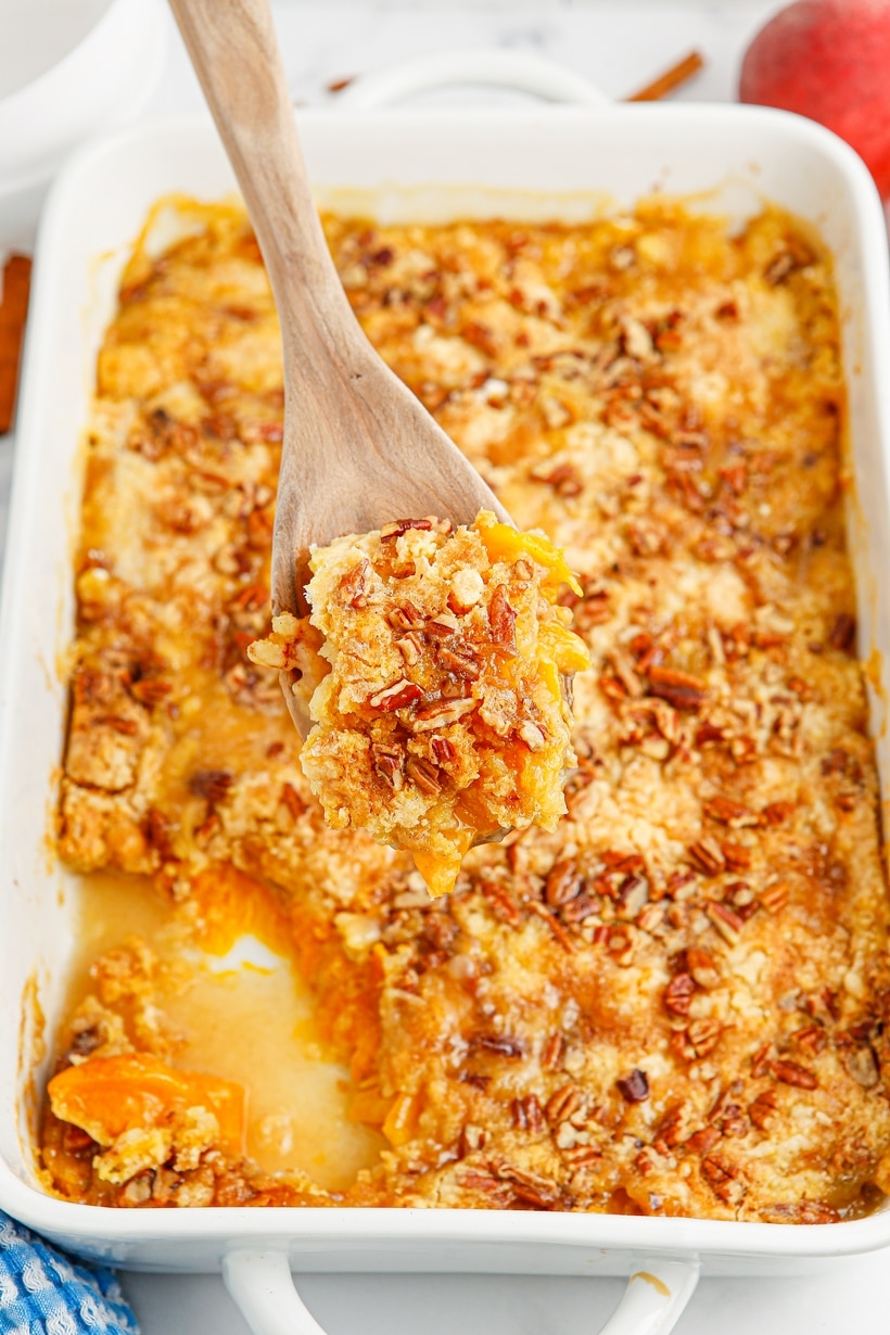 Dessert doesn't get easier than this Peach Dump Cake recipe made with canned peaches. Just dump (layer) everything in a baking dish and place it in the oven. dump cake