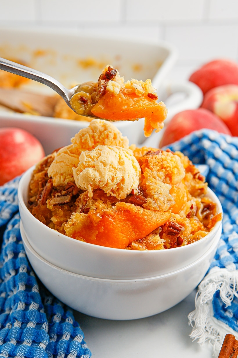 Dessert doesn't get easier than this Peach Dump Cake recipe made with canned peaches. Just dump (layer) everything in a baking dish and place it in the oven. dump cake recipes