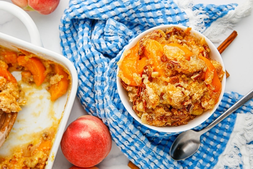 Dessert doesn't get easier than this Peach Dump Cake recipe made with canned peaches. Just dump (layer) everything in a baking dish and place it in the oven. dump cake peach
