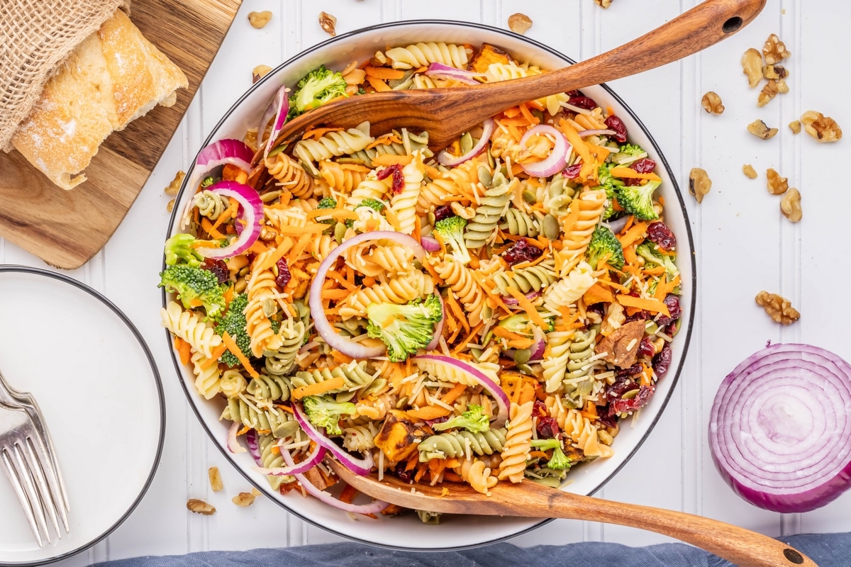 With a perfect balance of sweet, savory, and a little crunch, this sweet potato pasta salad is tied together by a flavorful poppy seed dressing that makes every bite delicious. roasted sweet potato salad