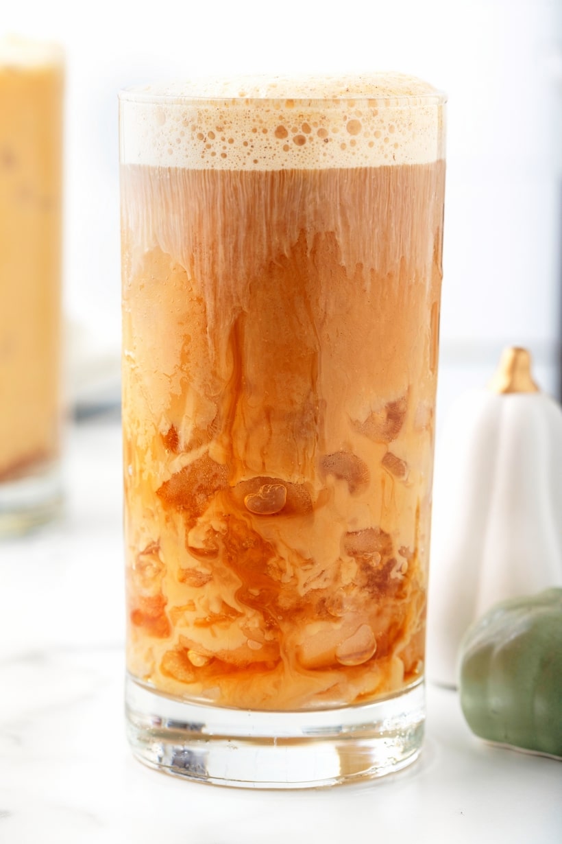 Velvety, energizing (because caffeine), and indulgently rich, my homemade version of Starbucks Pumpkin Spice Cold Brew is a match for this fall-themed coffeehouse treat. With only 6 ingredients and 5 minutes of your time, this autumn-infused, mood-boosting drink is not only quicker, but also more budget-friendly than purchasing it from the store. This copycat Starbucks recipe is the best fall drink to make at home and even makes a great fall dessert. cold brew cream pumpkin starbucks
