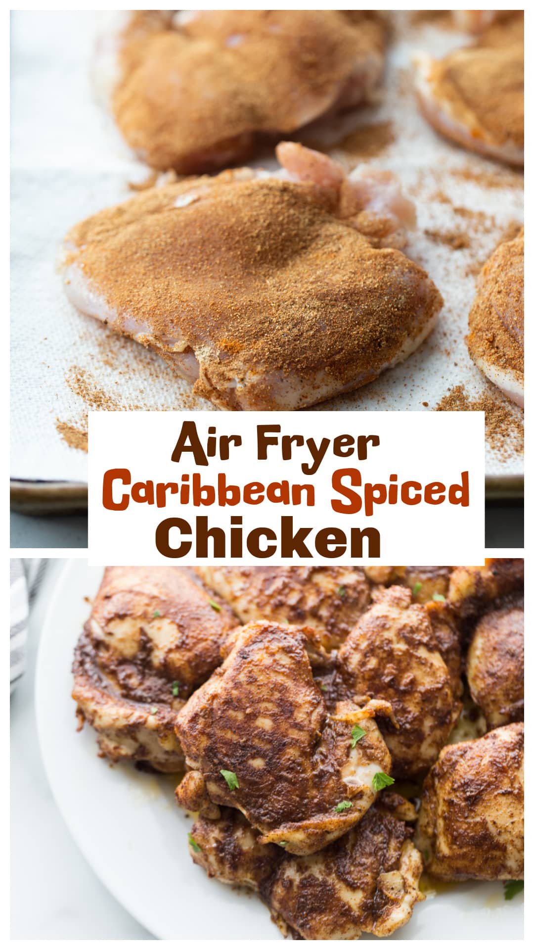 This Air Fryer Caribbean Spiced Chicken is packed with bold, warm flavors and a hint of heat. Juicy chicken thighs are coated in a fragrant spice blend with cinnamon, cayenne, and ginger, then crisped up in the air fryer. No marinating needed, just quick, easy, and flavorful! Perfect for meal prep, rice bowls, or wraps. Air fryer chicken has never been this simple and delicious. via @cmpollak1