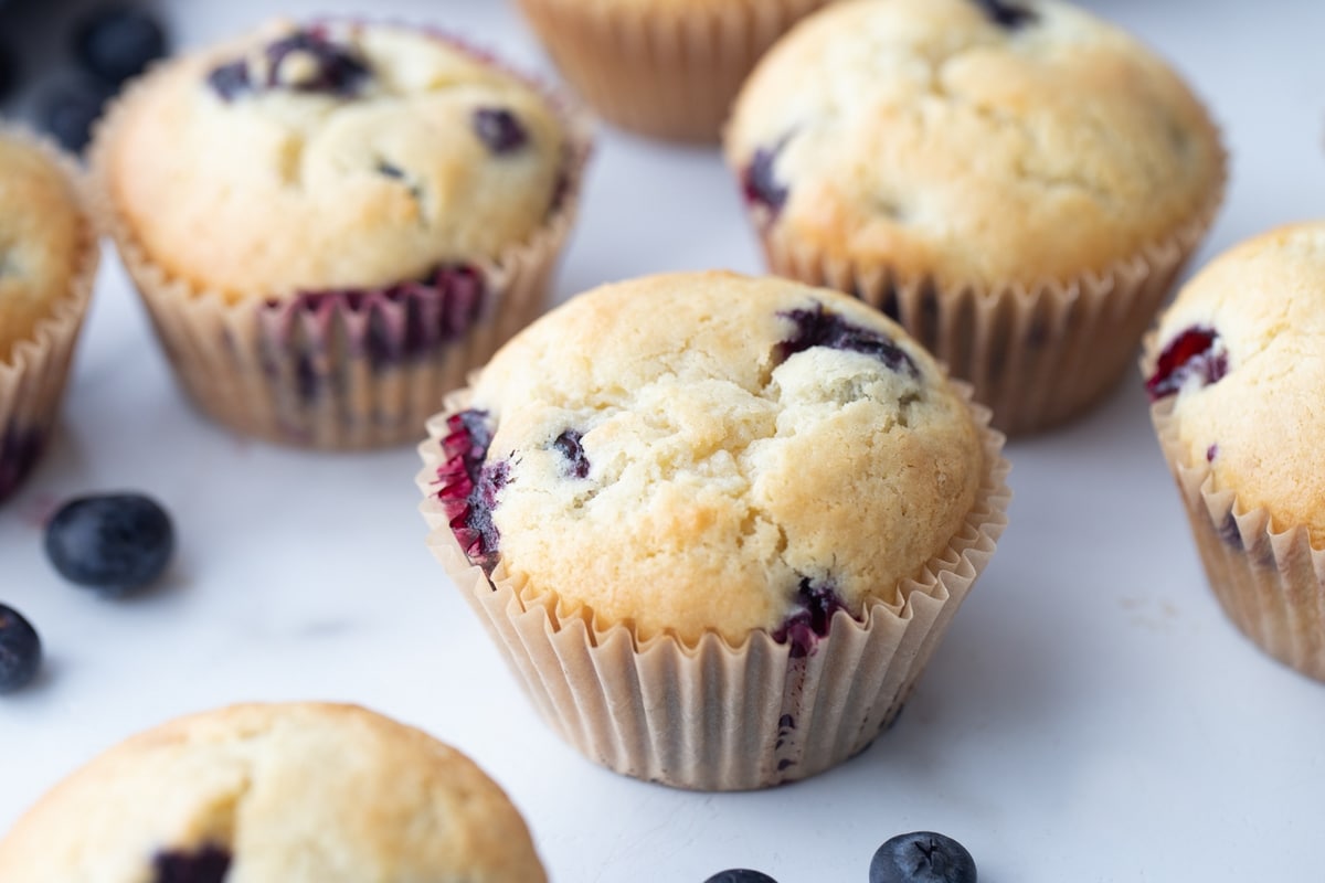 sour cream blueberry muffins with paper liners