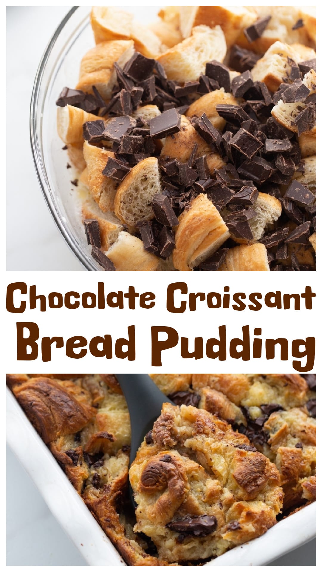 Buttery croissants, rich custard, and melty chocolate come together in this easy chocolate croissant bread pudding. Baked until golden and creamy, this dessert is pure comfort with every bite. Perfect for using up day-old croissants, it’s a simple yet indulgent treat that’s great for brunch or dessert. Serve it warm or at room temp—either way, it’s delicious! via @cmpollak1