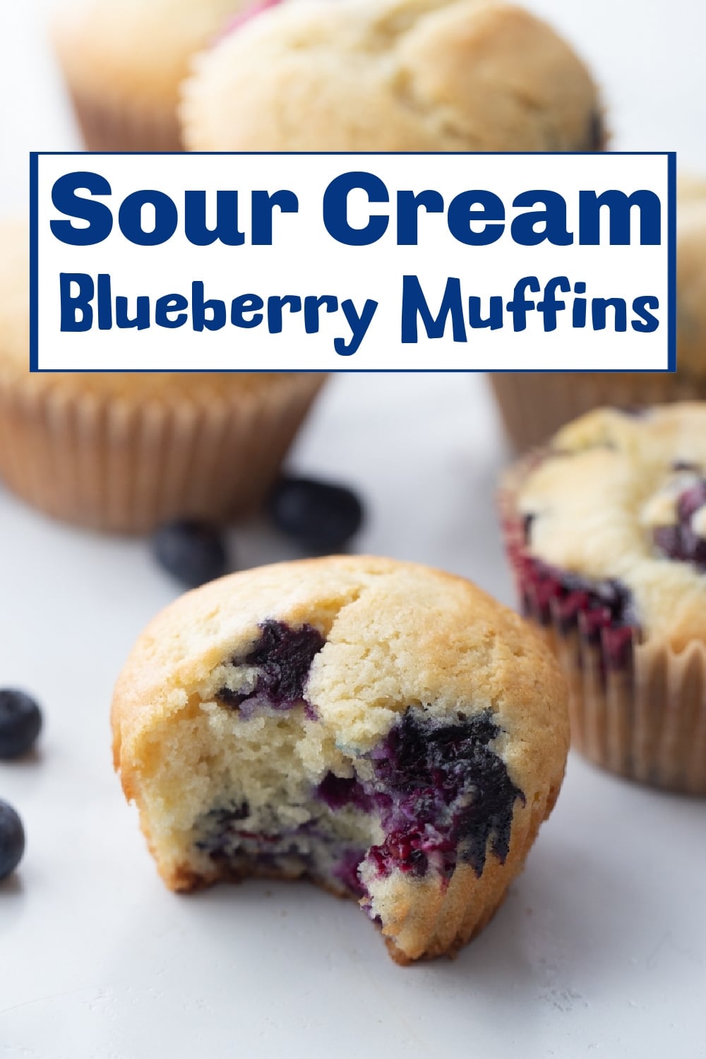 These Sour Cream Blueberry Muffins are the perfect on-the-go breakfast or snack. Made with fresh or frozen blueberries, these easy muffins are tender, soft, and bursting with juicy fruit. Thanks to the sour cream, the batter stays thick and fluffy - no sinking berries and a moist crumb. The simple ingredients and no-mixer preparation make this a fast and easy muffin recipe. Ideal for busy mornings or whenever you need a quick treat, these blueberry muffins are sure to be a family favorite. via @cmpollak1