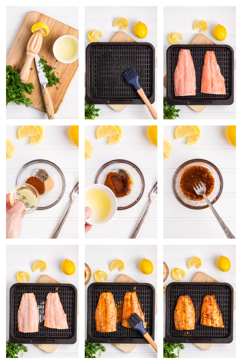 how to cook frozen salmon in the air fryer step by step collage