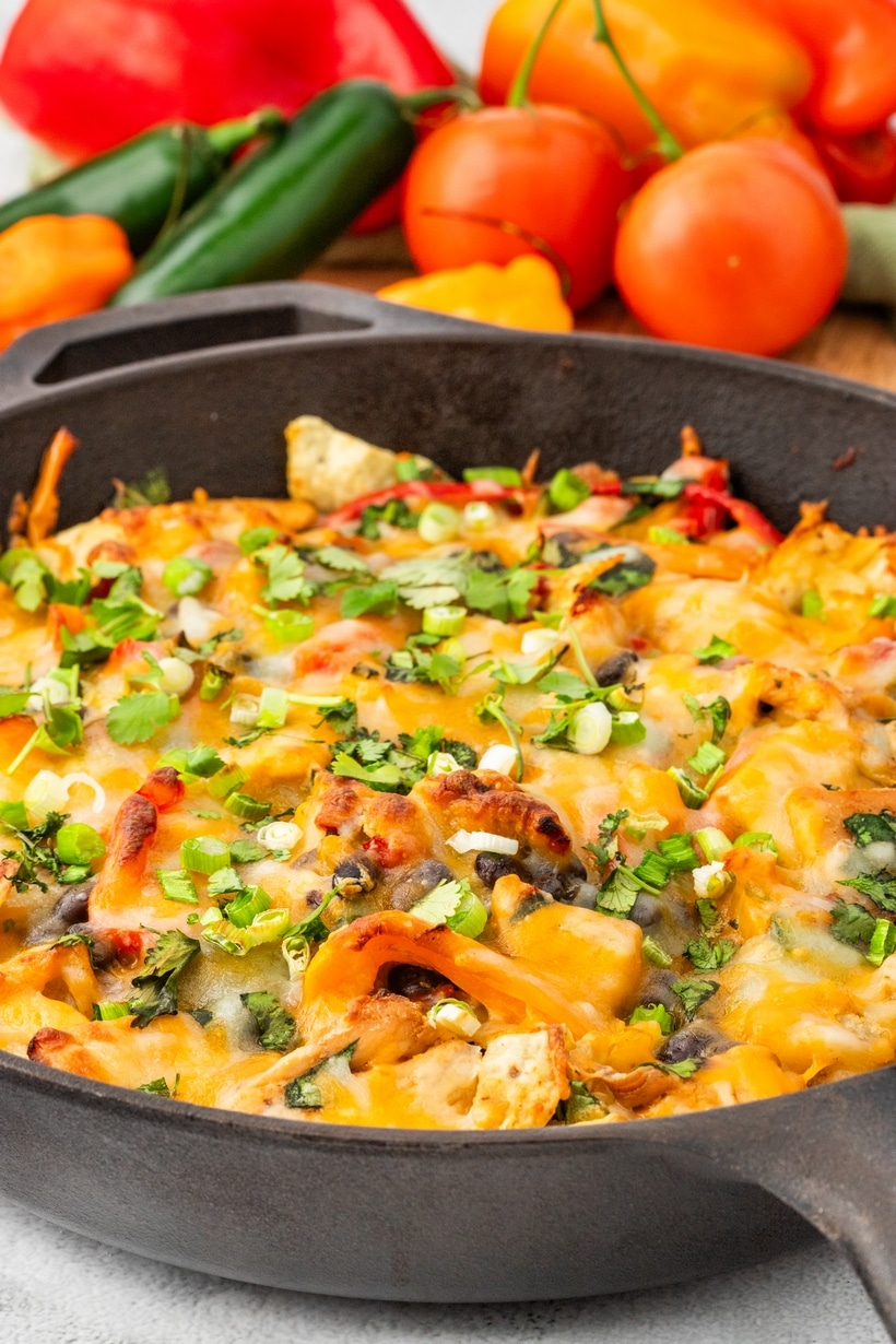 chicken fajita casserole just out of the oven