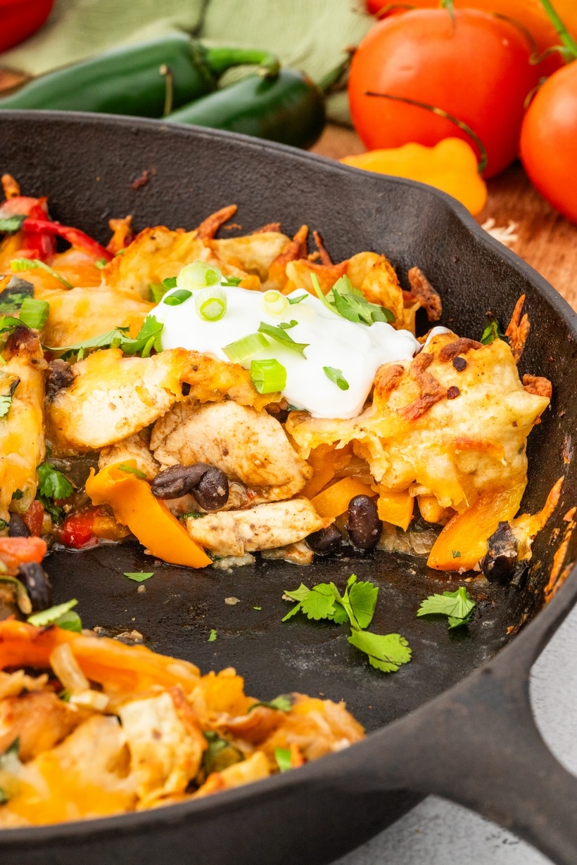 fajita casserole with one portion removed