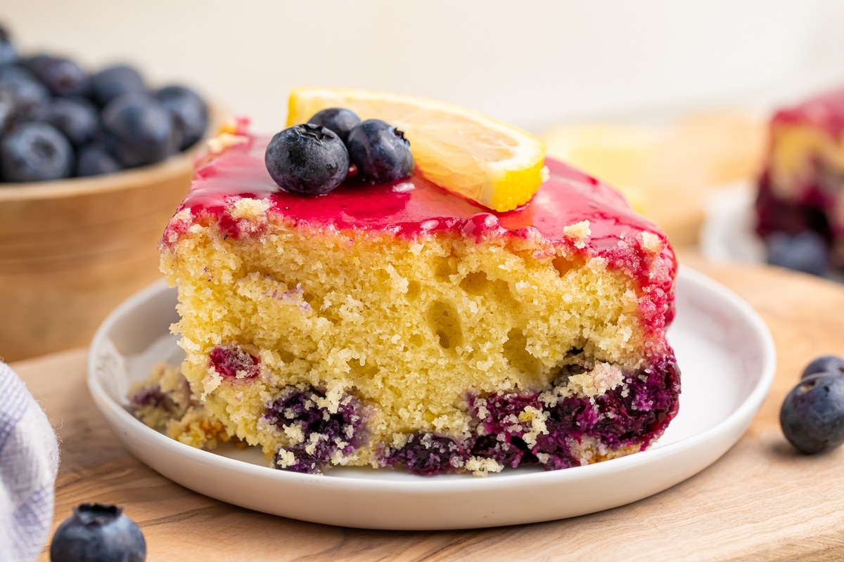 a slice of lemon blueberry cake