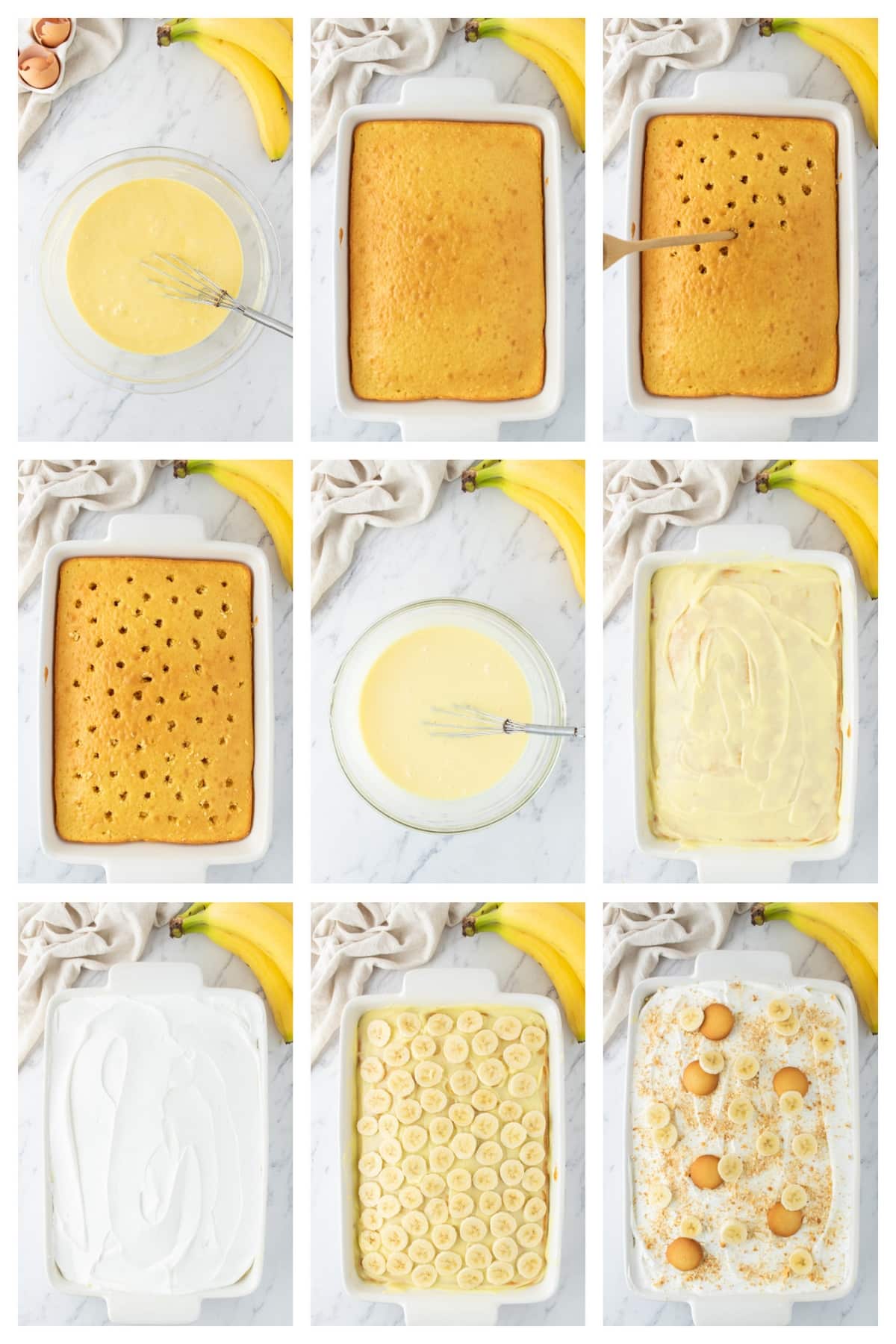 The perfect dessert for banana lovers: banana pudding poke cake. This heavenly treat combines creamy pudding, moist cake, and sweet bananas. how to make it