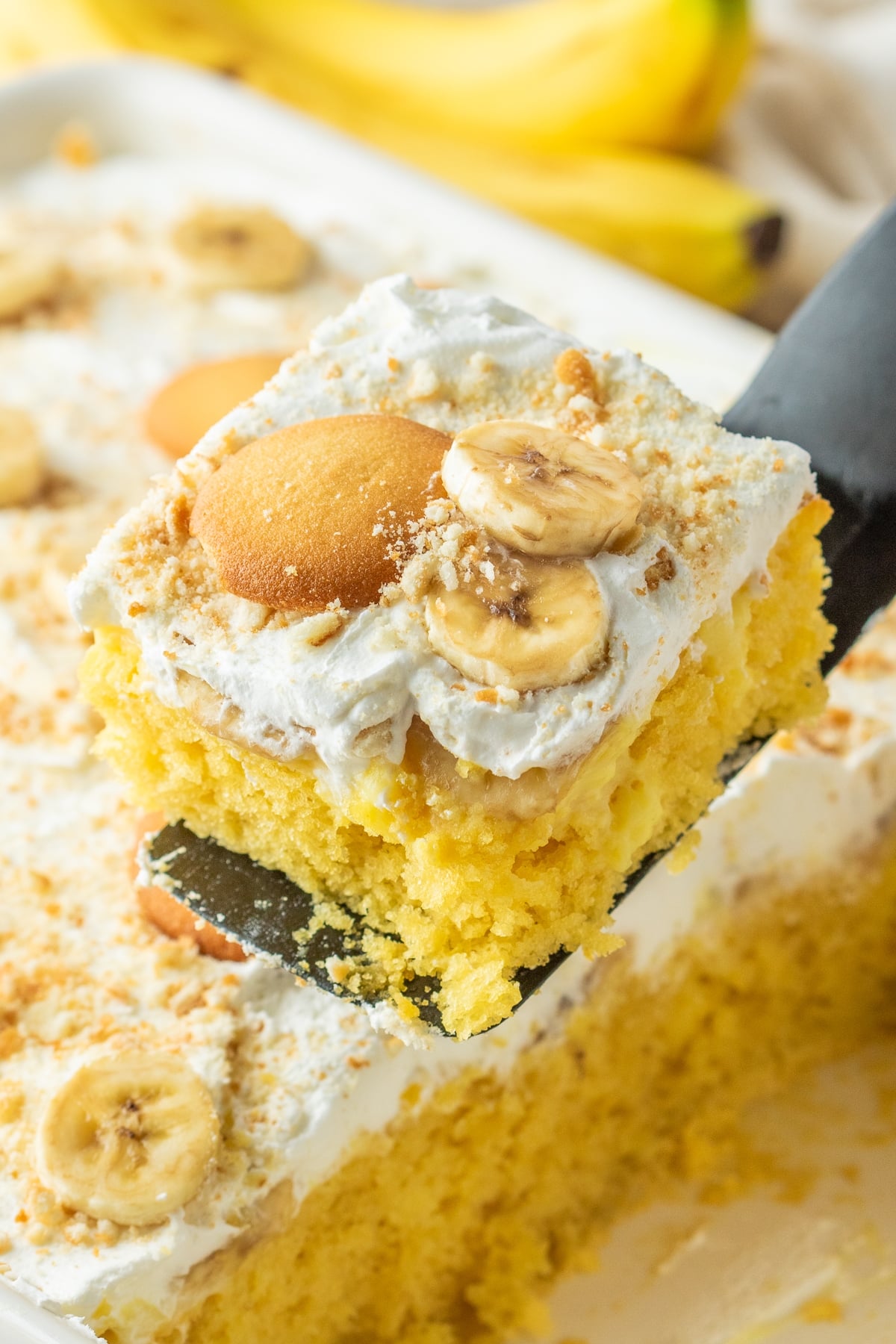 The perfect dessert for banana lovers: banana pudding poke cake. This heavenly treat combines creamy pudding, moist cake, and sweet bananas. poke cake