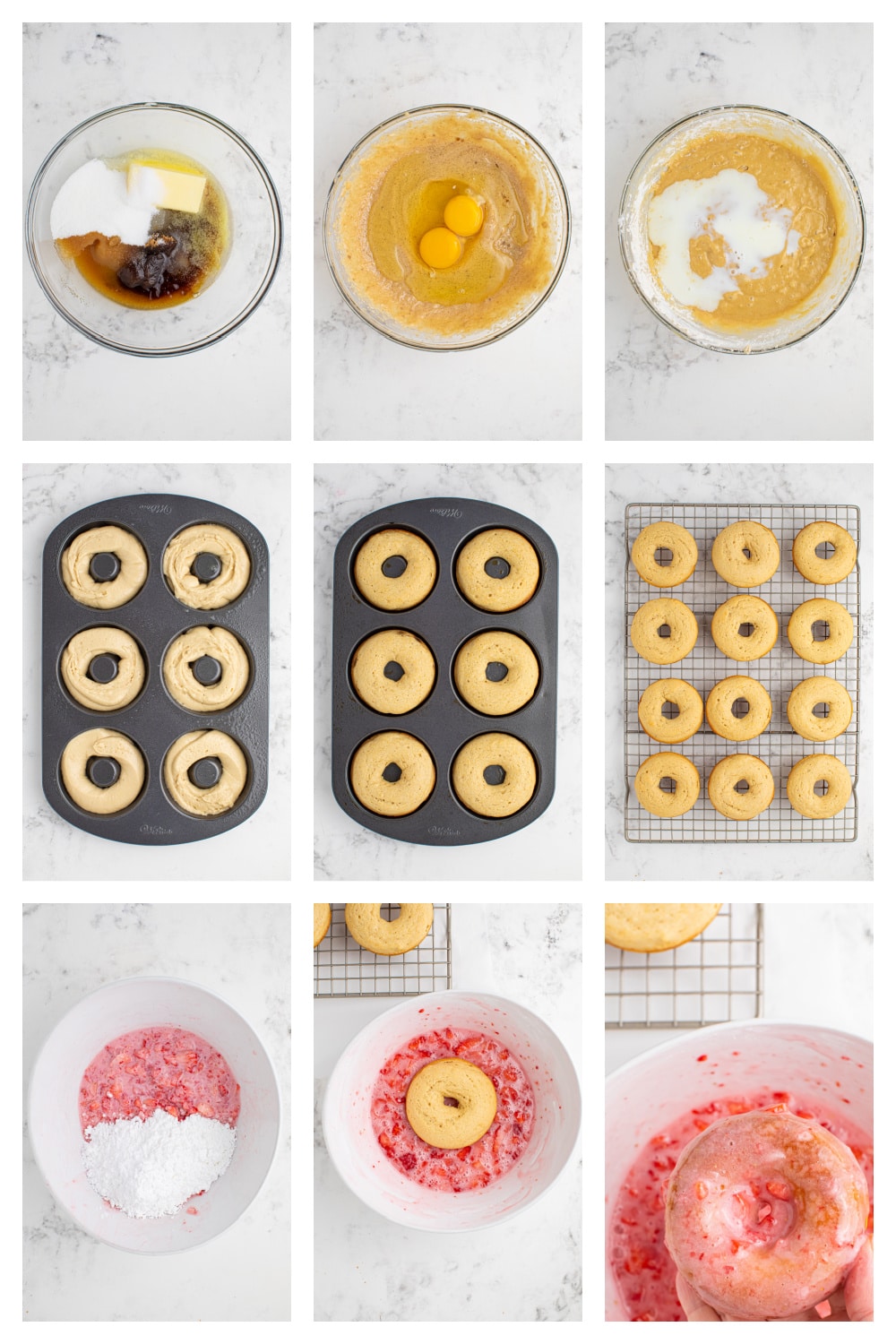 how to make Vanilla Baked Doughnuts with Fresh Strawberry Glaze