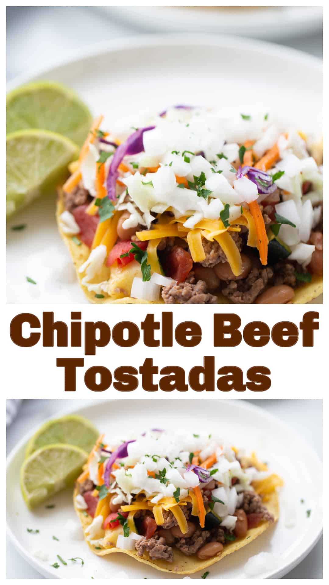 These Chipotle Beef Tostadas are loaded with chipotle-spiced ground beef, fire-roasted tomatoes, pinto beans, and zucchini—stacked on crisp tostada shells with melted cheese and lime-dressed slaw. This beef tostadas recipe is bold, saucy, and ready in under 30 minutes. Perfect for taco night or a quick skillet dinner with big flavor and no fuss. Save this for when you want tostadas with slaw that actually taste like something. via @cmpollak1