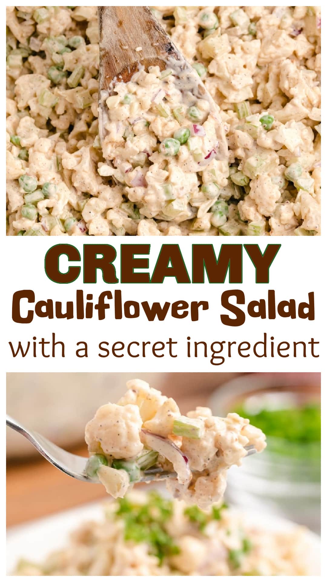This creamy cauliflower salad is the perfect cold, make-ahead side dish for BBQs, potlucks, and summer gatherings. Made with mayo, peas, celery, red onion, and a bold secret ingredient, it’s never watery and tastes better the longer it sits. If you're looking for a simple, old-fashioned cauliflower salad with big flavor, this is the one to try. Naturally low-carb, easy to prep ahead, and full of flavor. via @cmpollak1