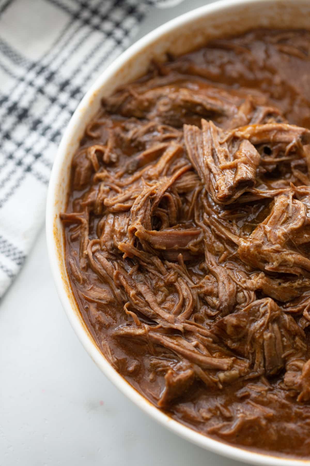 slow cooker chile colorado beef in a bowl overhead