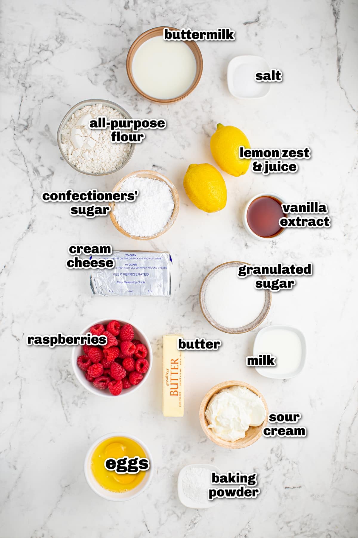 A buttermilk lemon raspberry frosted sheet cake made with —sun-ripened raspberries and tart lemon. It's one deliciously tender cake! ingredients