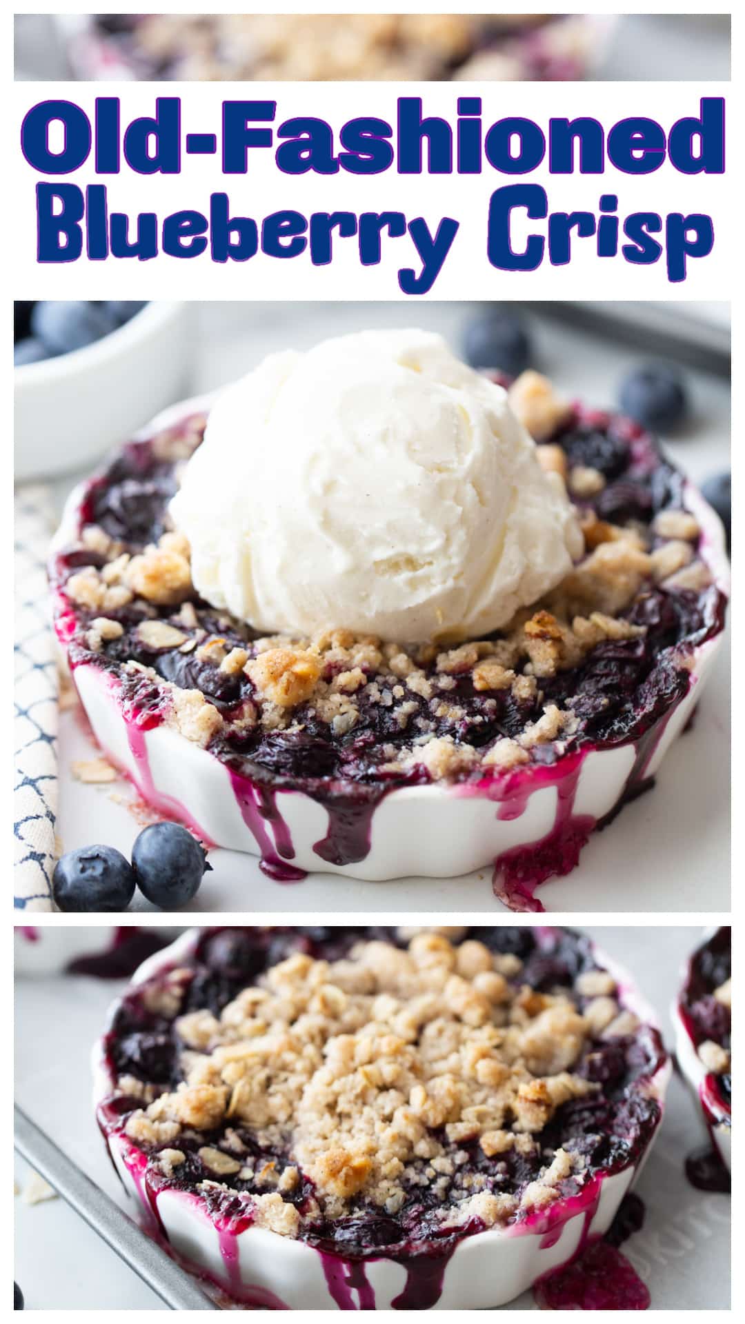 This old-fashioned blueberry crisp is the summer dessert I keep coming back to—juicy berries, buttery oat topping, and just enough lemon zest to keep it from being too sweet. Baked in ramekins or a pan, it’s warm, crumbly, and perfect with vanilla ice cream melting over the top. If summer baking means crisp edges and bubbly fruit, this one’s it. via @cmpollak1