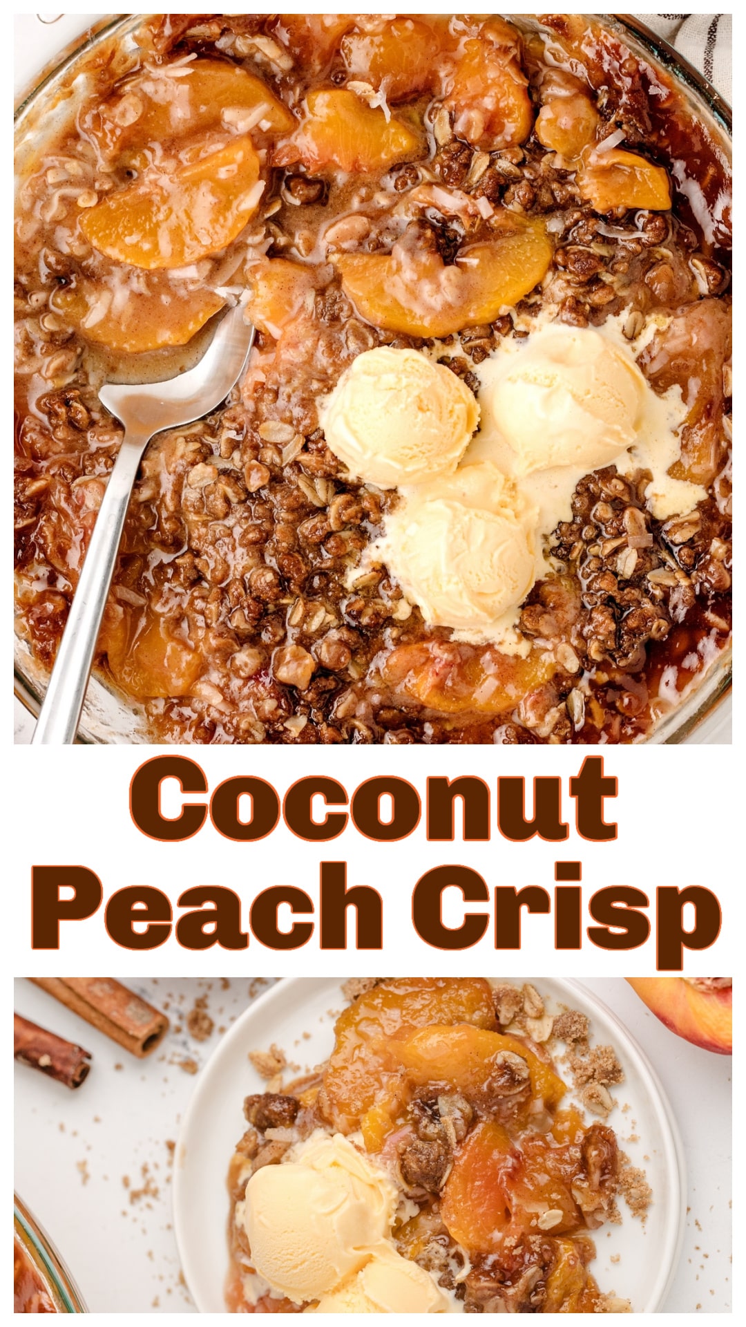 Juicy peaches and sweet coconut baked under a buttery oat topping until golden and crisp. This easy summer dessert has all the hot fruit–cold ice cream magic you want in a fruit crisp. Serve it warm so the ice cream melts into every bite, or enjoy it cold from the fridge the next morning. Either way, this coconut peach crisp is proof that summer belongs in a baking dish. via @cmpollak1