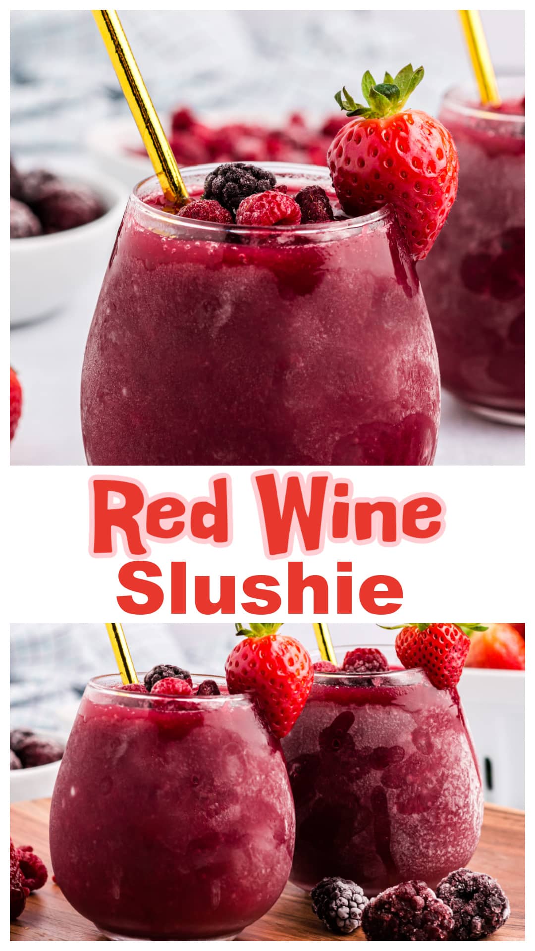 This red wine slushie is cold, fruity, and just boozy enough to keep in the summer rotation. Made with frozen berries, sweet red wine, and a splash of Grand Marnier, it freezes into a smooth, scoopable cocktail. No fancy ingredients, no blender drama—just a frozen wine drink that actually tastes good. Great for warm-weather sipping or easy make-ahead drinks when you don’t want to be mixing at the last minute. via @cmpollak1