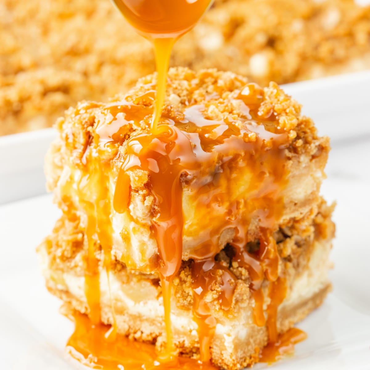 Apple Cheesecake Bars with Caramel and Streusel