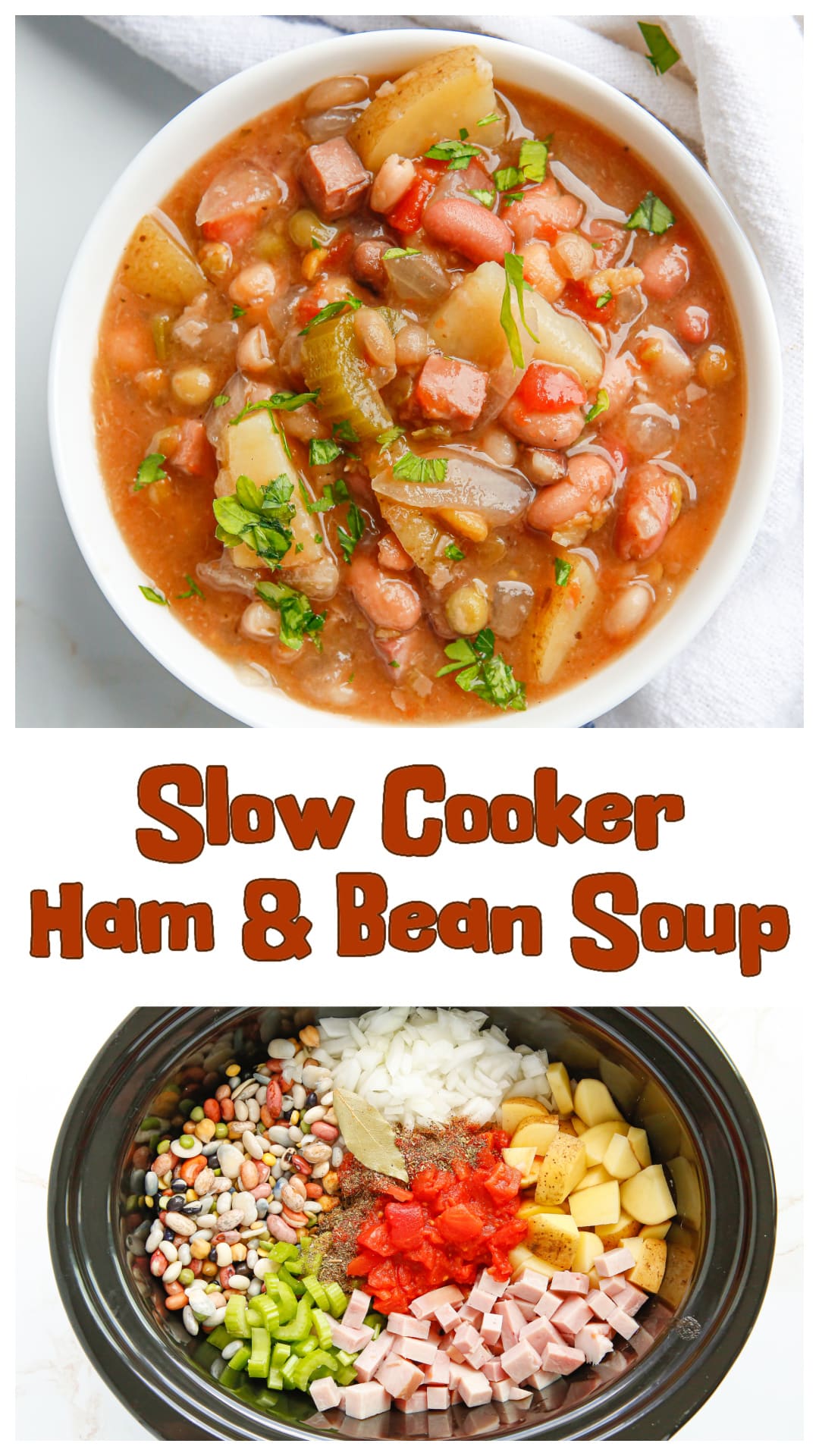 This Slow Cooker Ham and Bean Soup is hearty, flavorful, and easy to make with leftover ham or a store-bought ham steak. A mix of beans, potatoes, tomatoes, and vegetables simmer together in a rich, savory broth until perfectly tender. No need to sauté anything ahead of time—just soak the beans, load up the slow cooker, and let it do the work. Great for cold nights, meal prep, or freezing for later. via @cmpollak1