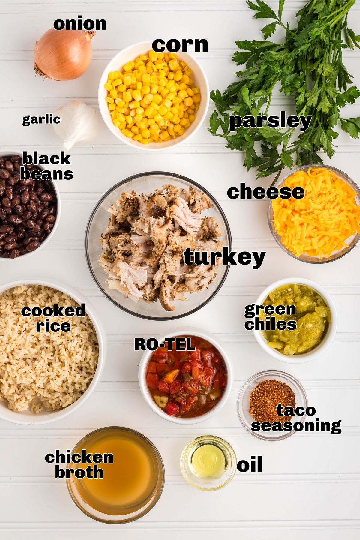 Southwest Turkey skillet overhead of all ingredients.