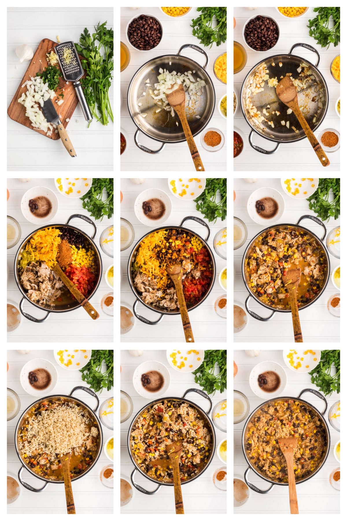 step by step collage of making the turkey skillet