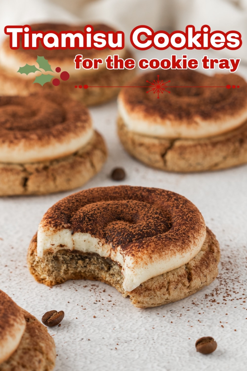 Soft, espresso-flavored cookies topped with creamy mascarpone frosting and a cocoa powder finish, these Tiramisu Cookies are the perfect holiday treat! Ideal for Christmas cookie exchanges, holiday dessert tables, or as an easy Christmas cookie recipe to impress your guests. These elegant yet simple cookies bring the flavors of tiramisu to your holiday baking lineup. via @cmpollak1