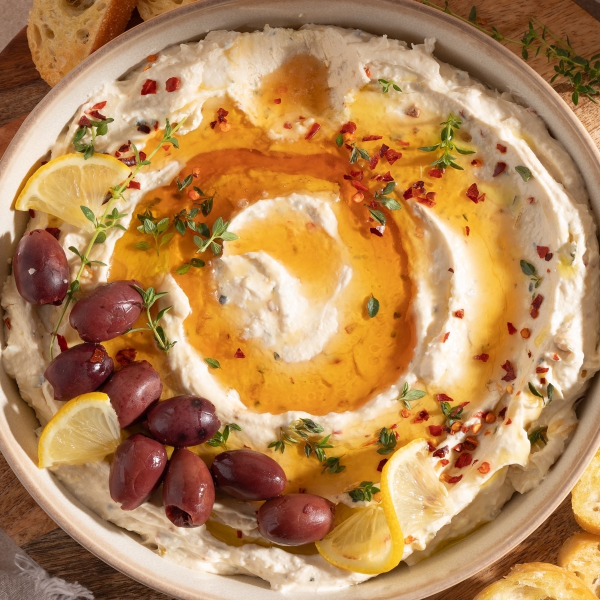 whipped feta roasted garlic dip with honey