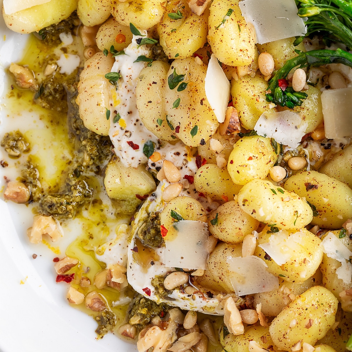 Gnocchi with Burrata, Pesto, and Brown Butter