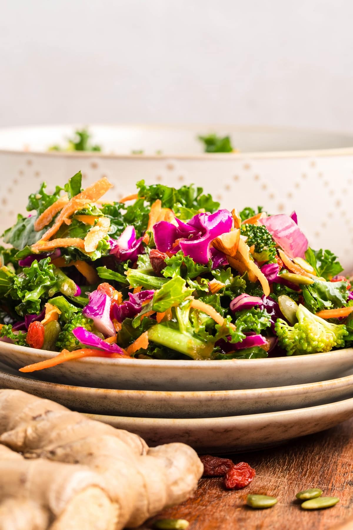 closeup of nutritious kale salad