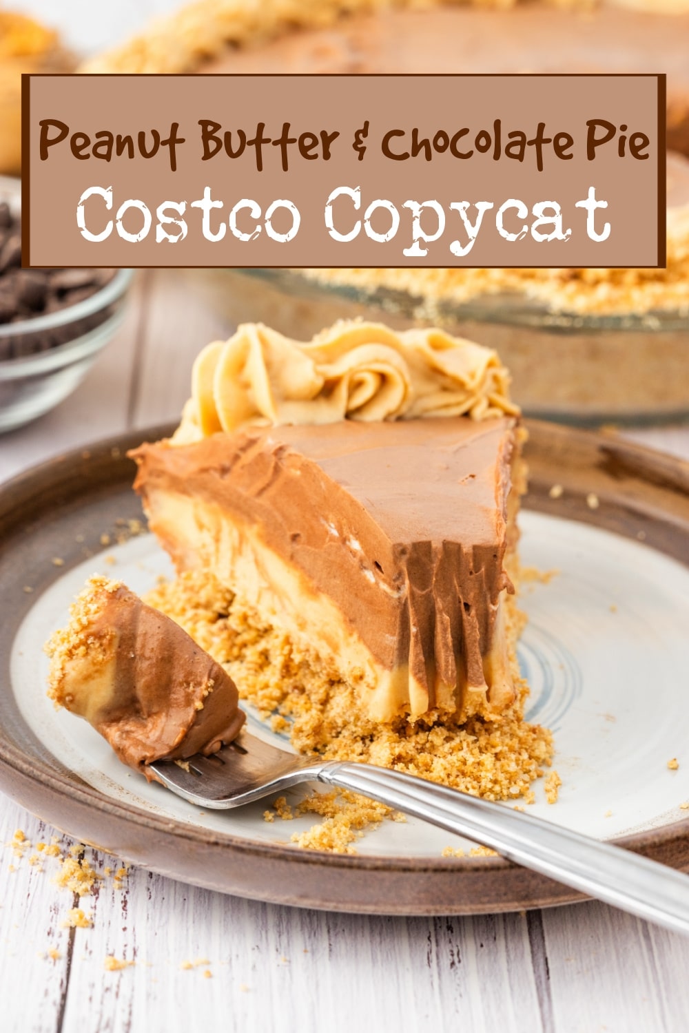 This homemade peanut butter chocolate cream pie is a copycat of the viral Costco version—only better! Creamy, rich, and so much more satisfying than the original.  via @cmpollak1