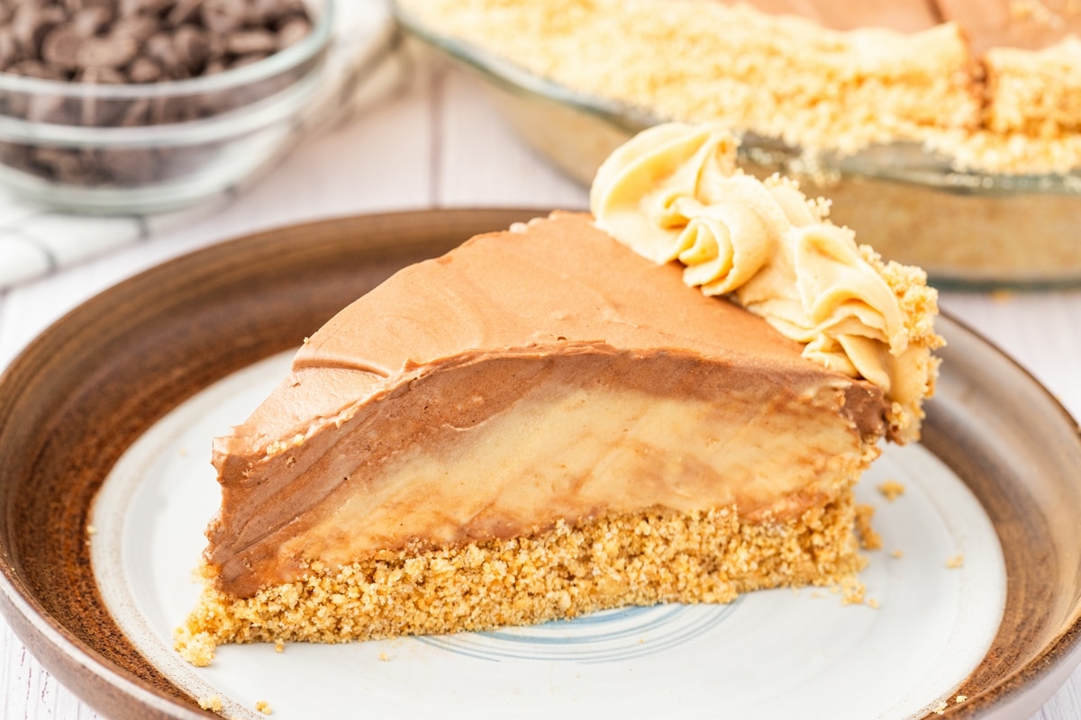 a slice of peanut butter cream pie, the viral Costco version