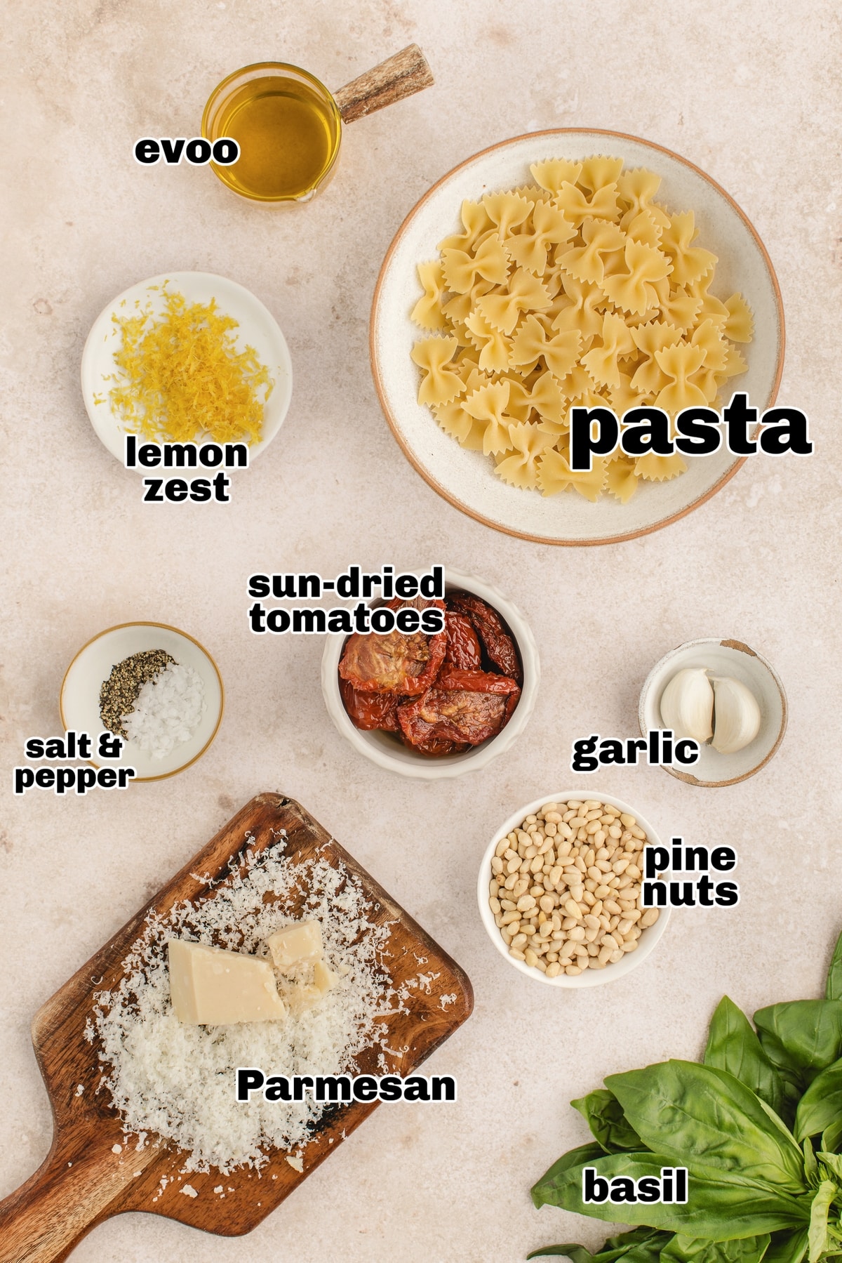 Sun-Dried Tomato Pesto Pasta ingredients ingredients for pasta with sun-dried tomato pesto sauce