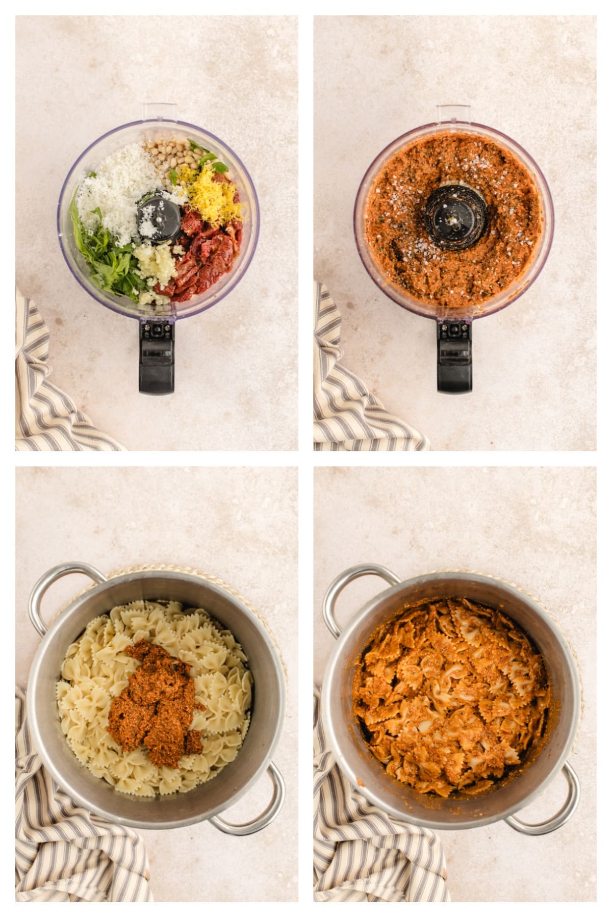 Sun-Dried Tomato Pesto Pasta process photos step by step collage make sun-dried tomato pasta sauce