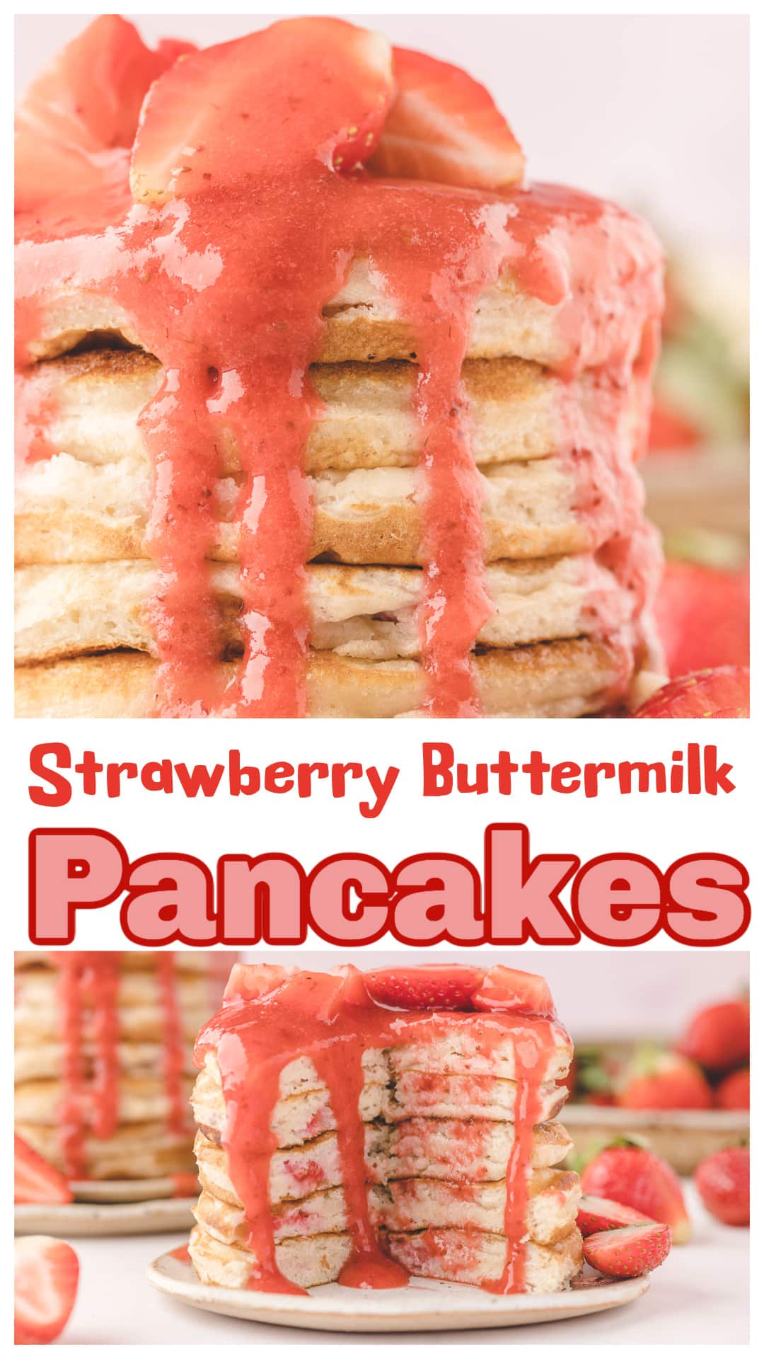 Fresh strawberry buttermilk pancakes loaded with juicy berries cooked right into the batter and topped with warm homemade strawberry sauce. These thick pancakes develop jammy strawberry pockets and caramelized berry edges on the griddle while staying soft and rich underneath. Perfect for slow weekend breakfasts, brunch, spring mornings, Mother’s Day breakfast ideas, or anyone craving diner-style strawberry pancakes with real fresh strawberry flavor. via @cmpollak1