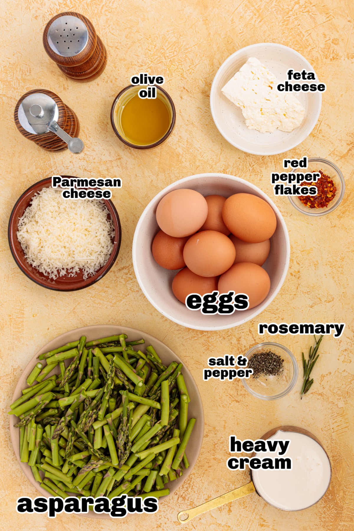 Overhead shot of the recipe ingredients arranged on a countertop.