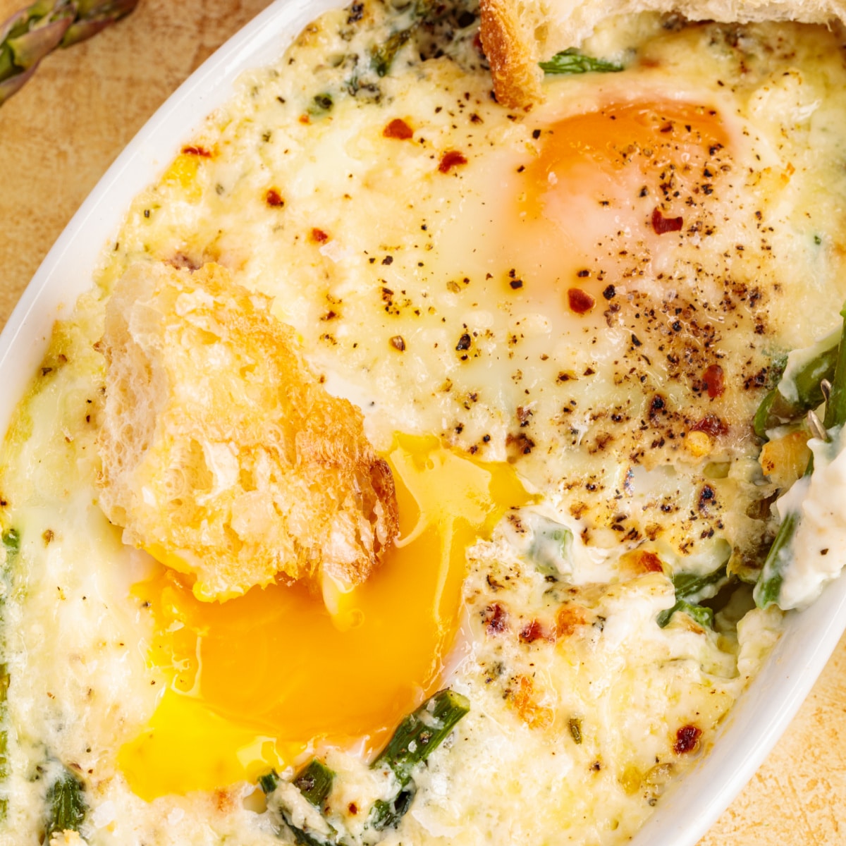 Creamy Baked Eggs with Asparagus