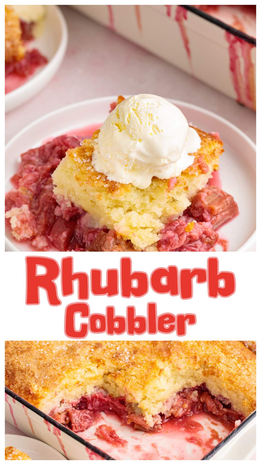 This Rhubarb Cobbler features a sweet-tart fruit filling topped with a soft, buttery cake layer. It’s simple to make with fresh or frozen rhubarb and comes together in one pan. The batter is quick to mix, and the cobbler bakes up golden with bubbling edges. Serve it warm with ice cream or whipped cream for a comforting dessert that works any time of year. Great for using up extra rhubarb. via @cmpollak1