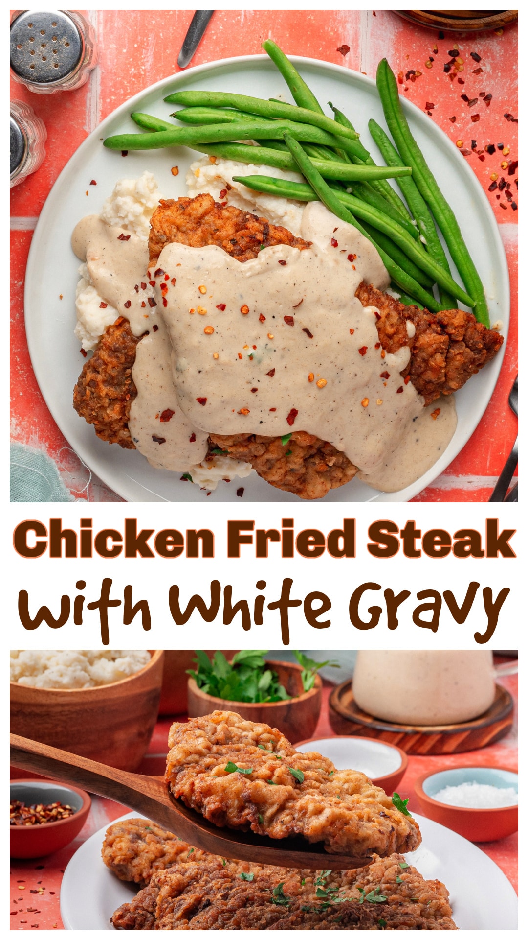 This chicken fried steak with white gravy is a Southern classic I’ve been making for years. Cube steak is dredged in seasoned flour, pan-fried until crispy, and smothered in creamy homemade gravy. No packaged mixes, no shortcuts—just a skillet dinner that tastes like comfort food should. I serve it with mashed potatoes and green beans, or make it part of a full Southern-style spread when I’ve got the time. via @cmpollak1