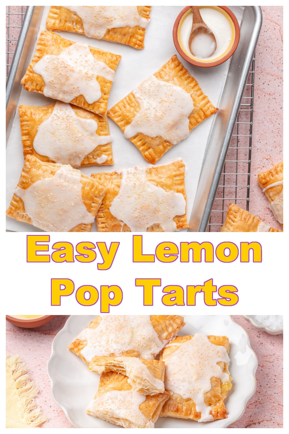 Homemade lemon pop tarts with a flaky pie crust, tangy lemon curd filling, and a smooth lemon glaze on top. These easy lemon toaster pastries taste way better than anything from a box. Made from store-bought dough for quick prep and finished with sprinkles for fun. A simple lemon baked good perfect for breakfast or a sweet treat anytime. via @cmpollak1
