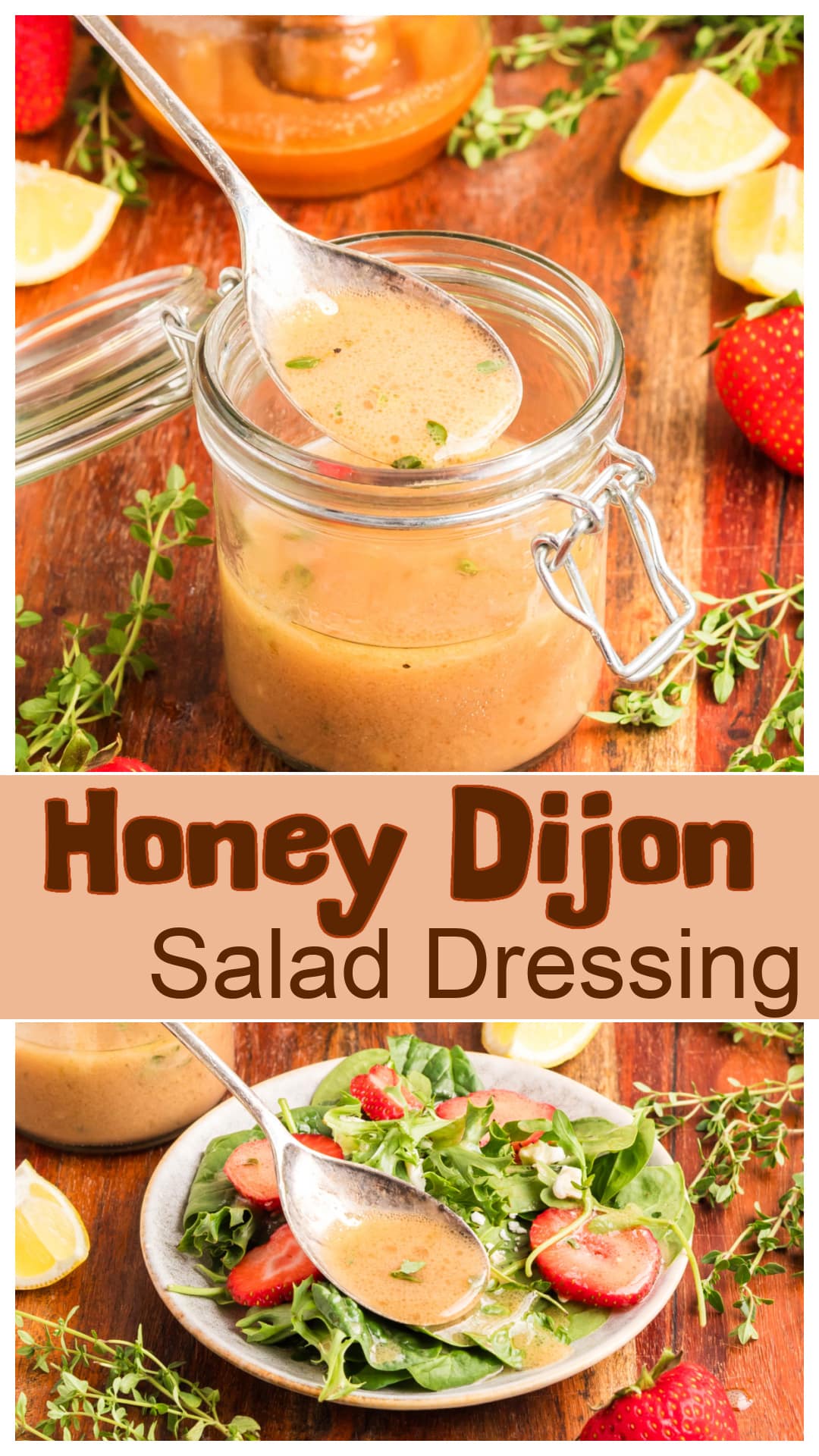 This honey Dijon dressing recipe is tangy, smooth, and full of flavor. Made with red wine vinegar, Dijon mustard, honey, garlic, and fresh thyme, it’s perfect for green salads, wraps, roasted vegetables, or as a chicken marinade. Quick to mix with pantry ingredients, this homemade honey Dijon salad dressing is a great alternative to store-bought and works with so many meals. Save this easy dressing recipe to use again and again. via @cmpollak1